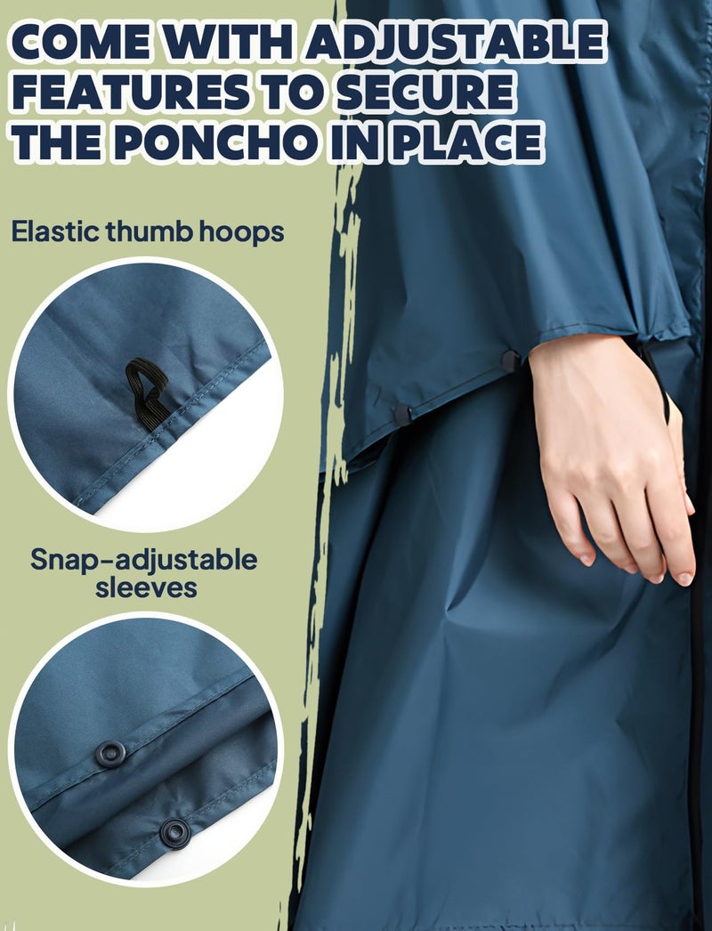 ANYOO Waterproof Rain Poncho Lightweight Reusable Hiking Hooded Coat Jacket for Outdoor Activities(Sea Blue) One Size - Image 4